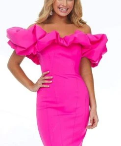 Ashley Lauren - 4337 Puff Ruffle Off Shoulder Sheath Cocktail Dress
