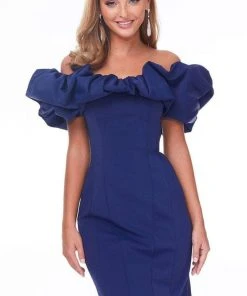 Ashley Lauren - 4337 Puff Ruffle Off Shoulder Sheath Cocktail Dress