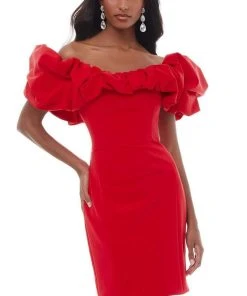 Ashley Lauren - 4337 Puff Ruffle Off Shoulder Sheath Cocktail Dress
