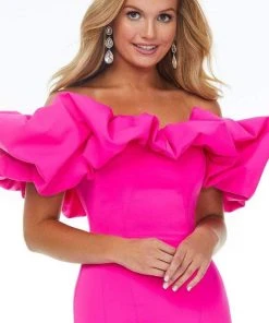 Ashley Lauren - 4337 Puff Ruffle Off Shoulder Sheath Cocktail Dress