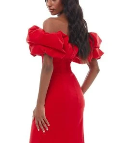 Ashley Lauren - 4337 Puff Ruffle Off Shoulder Sheath Cocktail Dress