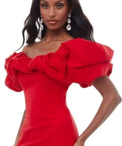 Ashley Lauren - 4337 Puff Ruffle Off Shoulder Sheath Cocktail Dress