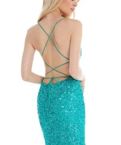 Ashley Lauren - 4395 Spaghetti Strap Open Back Fully Beaded Dress 18 Ashley Lauren - 4395 Spaghetti Strap Open Back Fully Beaded Dress