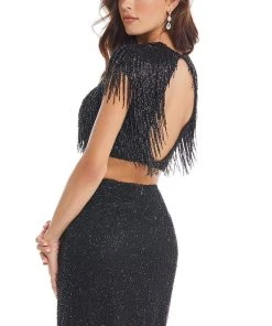 Ashley Lauren - 4397 Two Piece Sequined Fringe Fitted Dress