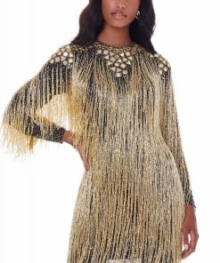 Ashley Lauren - 4414 Fringe Jewel Sheath Cocktail Dress