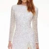 Ashley Lauren - 4438 Beaded Long Sleeve Fringe Sheath Dress