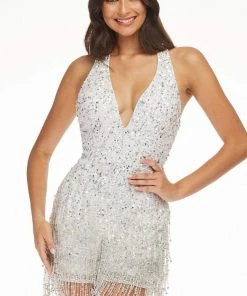 Ashley Lauren - 4439 Sequined Fringed Sexy Romper
