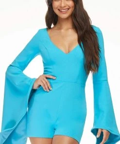 Ashley Lauren - 4442 V-Neck Fitted Romper 12 Ashley Lauren - 4442 V-Neck Fitted Romper