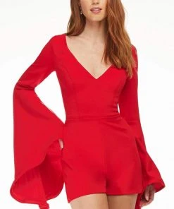 Ashley Lauren - 4442 V-Neck Fitted Romper 11 Ashley Lauren - 4442 V-Neck Fitted Romper