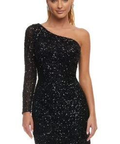 Ashley Lauren - 4457 Full Sequins One Shoulder Fitted Cocktail Dress 18 Ashley Lauren - 4457 Full Sequins One Shoulder Fitted Cocktail Dress