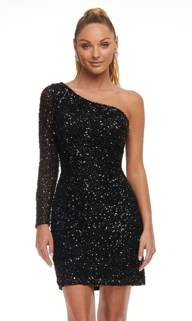 Ashley Lauren - 4457 Full Sequins One Shoulder Fitted Cocktail Dress 6 Ashley Lauren - 4457 Full Sequins One Shoulder Fitted Cocktail Dress