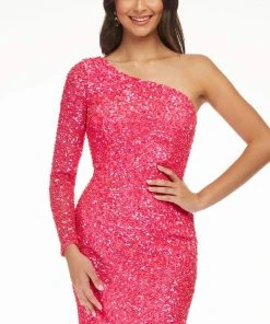 Ashley Lauren - 4457 Full Sequins One Shoulder Fitted Cocktail Dress 20 Ashley Lauren - 4457 Full Sequins One Shoulder Fitted Cocktail Dress