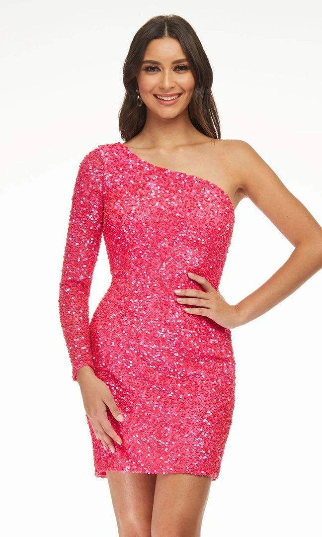 Ashley Lauren - 4457 Full Sequins One Shoulder Fitted Cocktail Dress 8 Ashley Lauren - 4457 Full Sequins One Shoulder Fitted Cocktail Dress