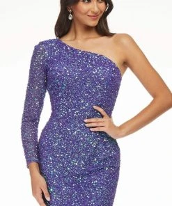 Ashley Lauren - 4457 Full Sequins One Shoulder Fitted Cocktail Dress 23 Ashley Lauren - 4457 Full Sequins One Shoulder Fitted Cocktail Dress