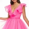 Ashley Lauren - 4464 Ruffled Plunging V-Neck Cocktail Dress