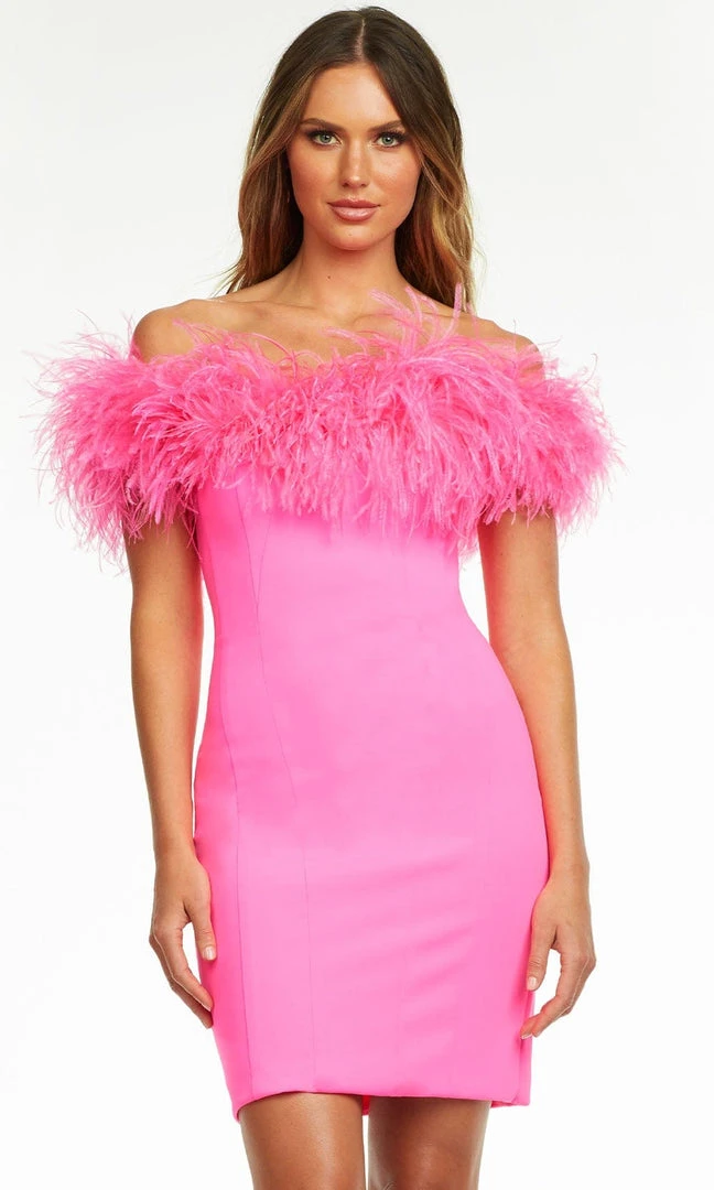 Ashley Lauren - 4490 Off Shoulder Feather Short Dress 3 Ashley Lauren - 4490 Off Shoulder Feather Short Dress