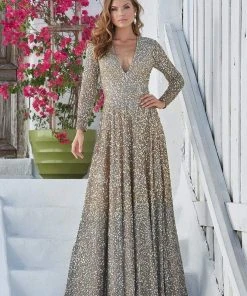 Ashley Lauren - Ombre Sequined V-neck A-line Dress 1456 10 Ashley Lauren - Ombre Sequined V-neck A-line Dress 1456