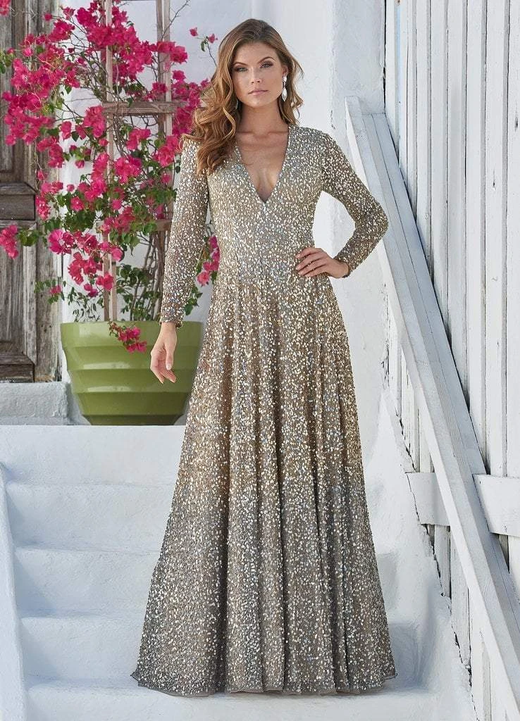 Ashley Lauren - Ombre Sequined V-neck A-line Dress 1456 6 Ashley Lauren - Ombre Sequined V-neck A-line Dress 1456