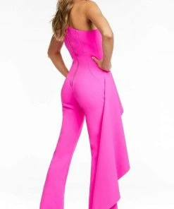 Ashley Lauren - One Shoulder Cascade Jumpsuit 11152 - 1 Pc Fuchsia In Size 10 Available