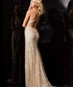 SCALA BG Haute - E01017 Bedazzled Deep V-Neck Sheath Dress