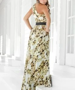 Blush By Alexia Designs Blush - 9309 One Shoulder Printed Long Dress With Slit 5 Blush By Alexia Designs Blush - 9309 One Shoulder Printed Long Dress With Slit