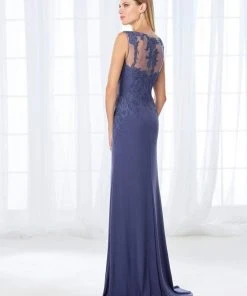 Cameron Blake By Mon Cheri Cameron Blake - 118666 V-Neck Draped Overlay Jersey Dress