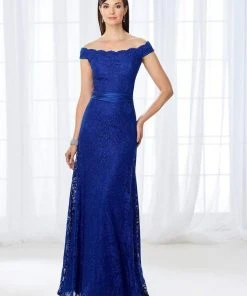 Cameron Blake By Mon Cheri Cameron Blake - 118670 Off-the-Shoulder Scalloped Lace Evening Gown