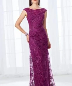 Cameron Blake By Mon Cheri Cameron Blake - 118676 Cap Sleeve Lace And Ribbonwork Evening Gown