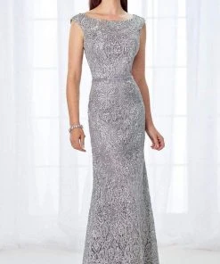 Cameron Blake By Mon Cheri Cameron Blake - 118687 Bateau Neck Lace Fitted Gown