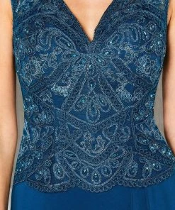 Cameron Blake By Mon Cheri Cameron Blake - 219678W Embroidered V-neck High Low Dress