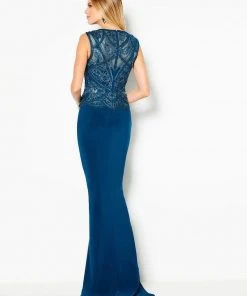 Cameron Blake By Mon Cheri Cameron Blake - 219678W Embroidered V-neck High Low Dress