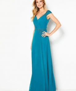 Cameron Blake By Mon Cheri Cameron Blake - 219684 Beaded V-neck Chiffon Sheath Dress