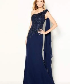 Cameron Blake By Mon Cheri - 219687 Floral Appliqued Asymmetrical Sheath Dress