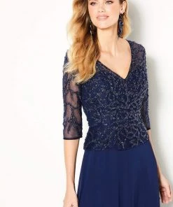 Cameron Blake By Mon Cheri Cameron Blake - 219688 Beaded V-neck Chiffon A-line Dress