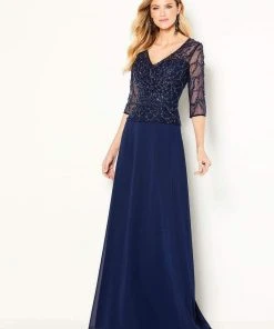 Cameron Blake By Mon Cheri Cameron Blake - 219688 Beaded V-neck Chiffon A-line Dress