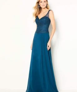 Cameron Blake By Mon Cheri Cameron Blake - 219690 Embroidered V-neck Chiffon A-line Gown