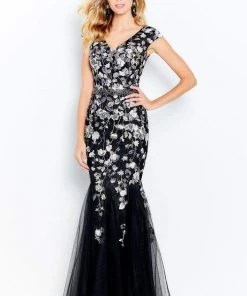 Cameron Blake By Mon Cheri - 120608 Floral Embroidered Trumpet Dress