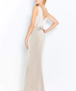 Cameron Blake By Mon Cheri - 120611 Lace Appliqued V-Neck Sheath Dress