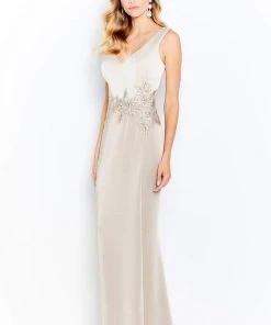 Cameron Blake By Mon Cheri - 120611 Lace Appliqued V-Neck Sheath Dress