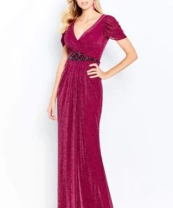 Cameron Blake By Mon Cheri - 120615 Shimmer Jersey V Neck Sheath Dress