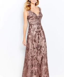 Cameron Blake By Mon Cheri - 120616 Lace Embroidered V-Neck Dress