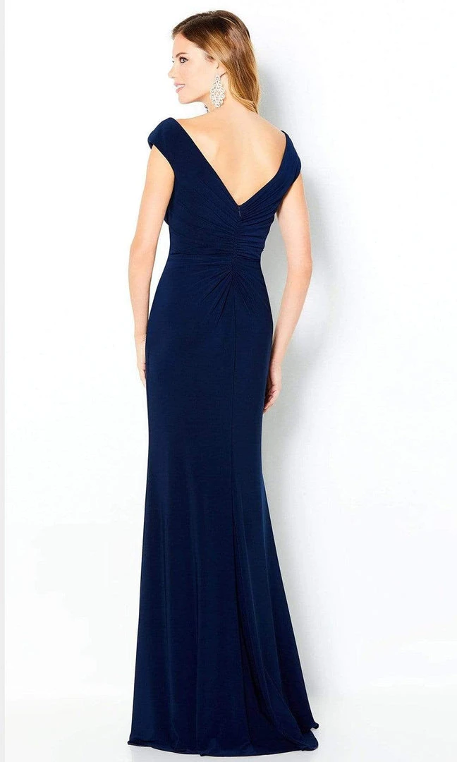 Cameron Blake By Mon Cheri - 220634 V Neck Ruffle Drape Jersey Gown 4 Cameron Blake By Mon Cheri - 220634 V Neck Ruffle Drape Jersey Gown