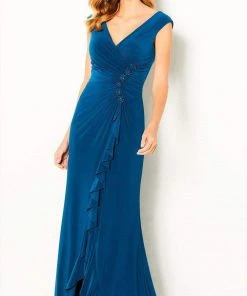 Cameron Blake By Mon Cheri - 220634 V Neck Ruffle Drape Jersey Gown 11 Cameron Blake By Mon Cheri - 220634 V Neck Ruffle Drape Jersey Gown