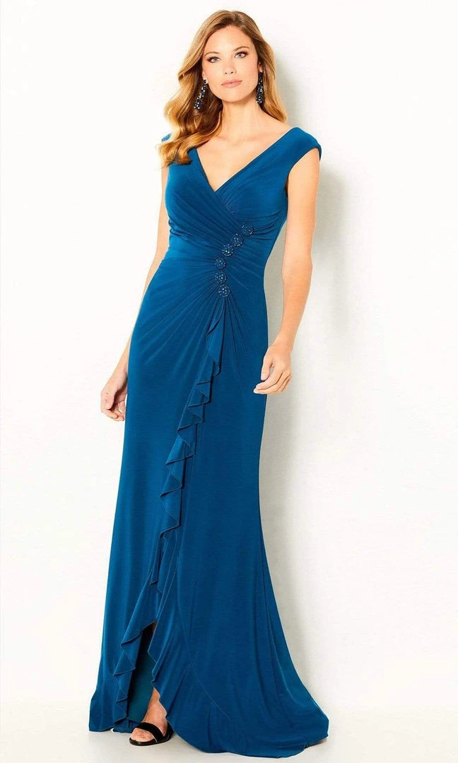 Cameron Blake By Mon Cheri - 220634 V Neck Ruffle Drape Jersey Gown 6 Cameron Blake By Mon Cheri - 220634 V Neck Ruffle Drape Jersey Gown