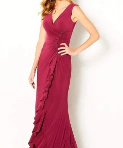 Cameron Blake By Mon Cheri - 220634 V Neck Ruffle Drape Jersey Gown 13 Cameron Blake By Mon Cheri - 220634 V Neck Ruffle Drape Jersey Gown
