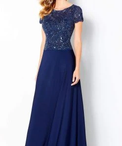 Cameron Blake By Mon Cheri - 220650 Short Sleeve Beaded A-Line Dress