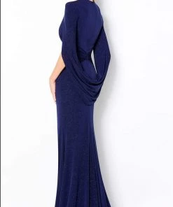 Cameron Blake By Mon Cheri - 220653 Plunging Draped Back Sequin Dress 6 Cameron Blake By Mon Cheri - 220653 Plunging Draped Back Sequin Dress