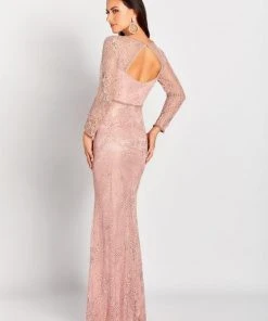 Cameron Blake By Mon Cheri - Bead-Trimmed Allover Lace Gown 119652W - 1 Pc English Rose In Size 18W Available