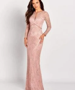 Cameron Blake By Mon Cheri - Bead-Trimmed Allover Lace Gown 119652W - 1 Pc English Rose In Size 18W Available