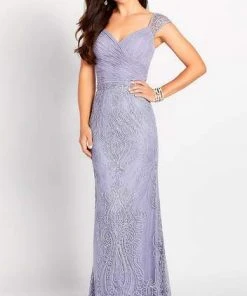 Cameron Blake By Mon Cheri - Ribbon Applique Allover Lace Dress 119643 - 1 Pc Heather In Size 14 Available